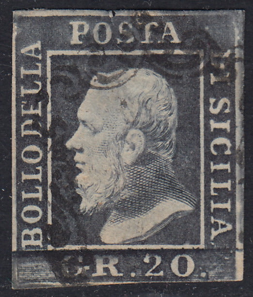 SIC165 - 1859 - 20 grana ardesia violaceo carta di Napoli usato (13d)