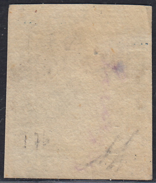 SIC237 - 1859 - Effigie di Federico II di Borbone, 2 grana azzurro I tavola carta di Napoli pos. 76 usato (6a)