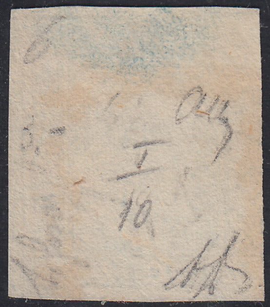 1859 - 10 grain indigo black paper from Naples new with original gum (12a) 