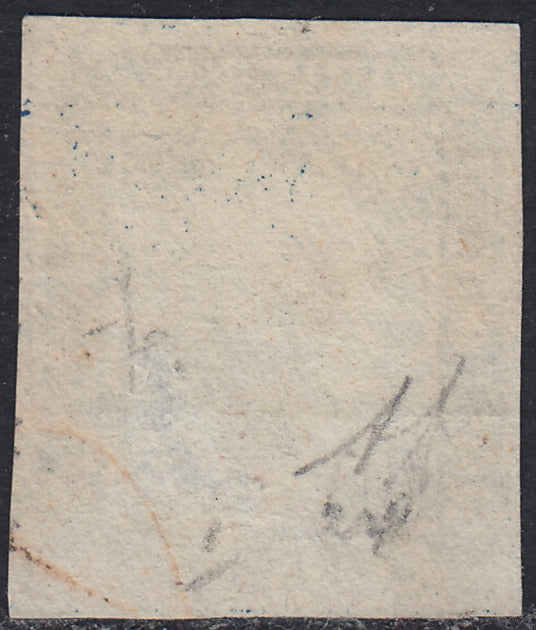 SIC299 - 1859 - Effigie di Federico II di Borbone, 2 grana azzurro vivo I tavola carta di Napoli usato (6f)