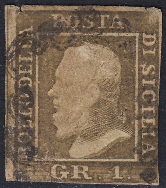 1859 - 10 grain indigo black paper from Naples new with original gum (12a) 