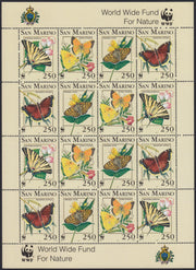 SM107 - 1993 - Animali da proteggere, farfalle, foglietto da 16 esemplari nuovo con gomma integra (1378/1381)