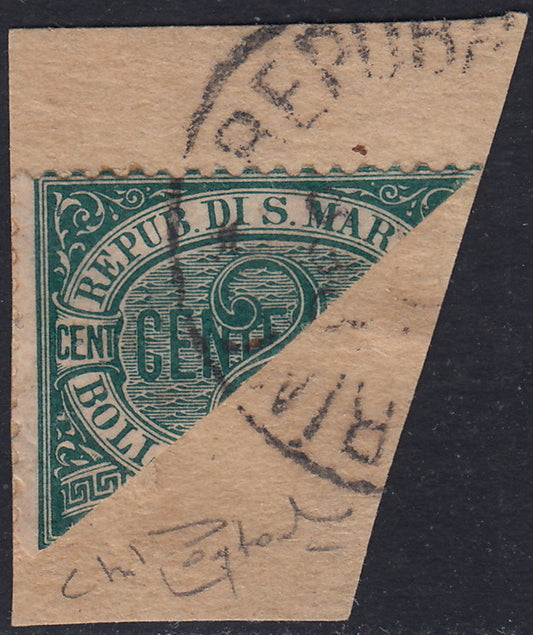 SM34 - 1877 - Cipher, c. 2 green split diagonally in half and used on fragment (1, split).