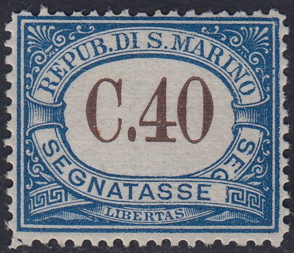 SM35 - 1939 - Segnatasse, Cifra, c. 40 azzurro esemplare senza filigrana nuovo con gomma integra (58b).