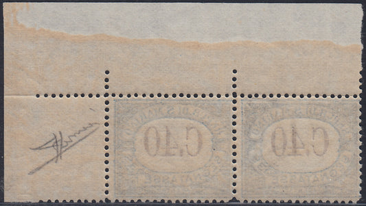 SM37 - 1939 - Tax Postage, Cifra, c. 40 blue horizontal pair of which one example without watermark, new with intact gum (58 + 58b).