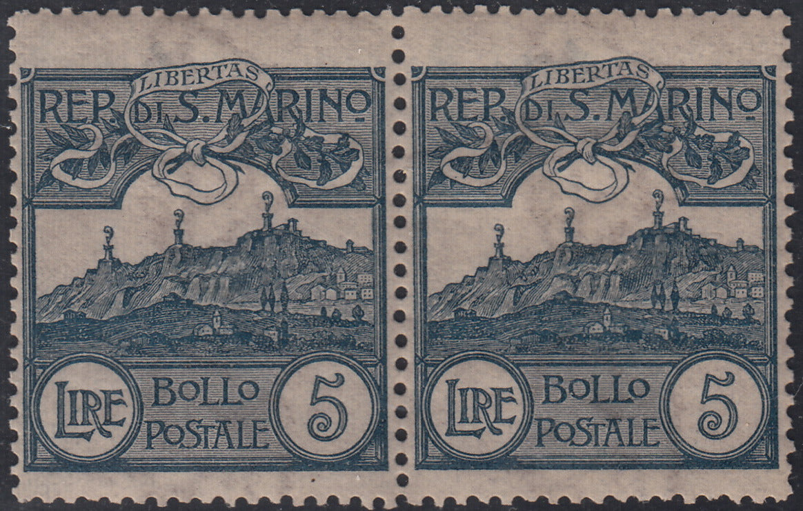SM49 - 1903 - 5 lire ardesia coppia orizzontale nuova con gomma integra (45)