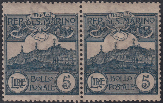 SM49 - 1903 - 5 lire ardesia coppia orizzontale nuova con gomma integra (45)