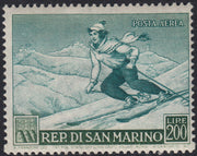 SM52 - 1953 - Posta Aerea, Sciatrice, L. 200 verde e azzuro verde nuovo con gomma integra (A111)