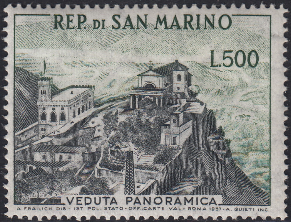 SM53 - 1958 - Veduta panoramica, 500 lire grigio e verde nuovo gomma integra (475)