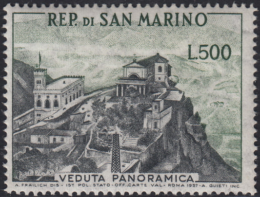 SM53 - 1958 - Veduta panoramica, 500 lire grigio e verde nuovo gomma integra (475)