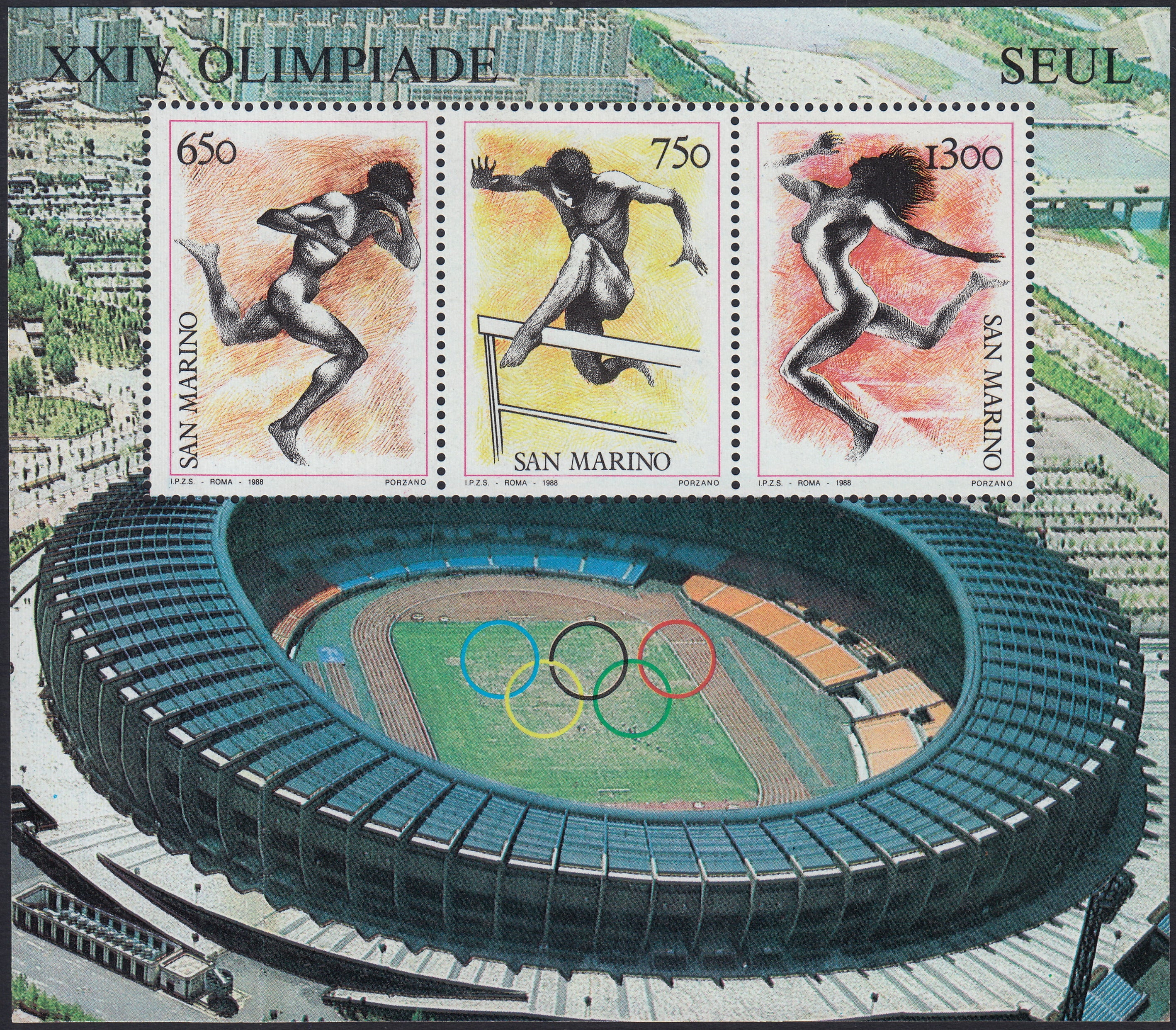 SM68 - 1988 - Partecipazione alle olimpiadi di SEUL, valori n. 1236/38 in foglietto nuovo gomma integra (31)