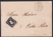 CVS1 - 1851 - I emissione c. 5 nero II riporto litografico isolato su lettera da Pinerolo a Villar Perosa 17/1/53 (1)