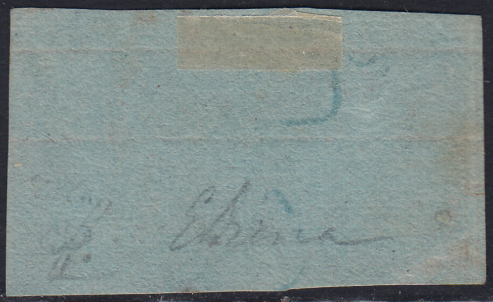 SF2 - 1851 - Leone di Marzocco, 2 soldi scarlatto su carta azzurra e filigrana corona coppia orizzontale usata (3)