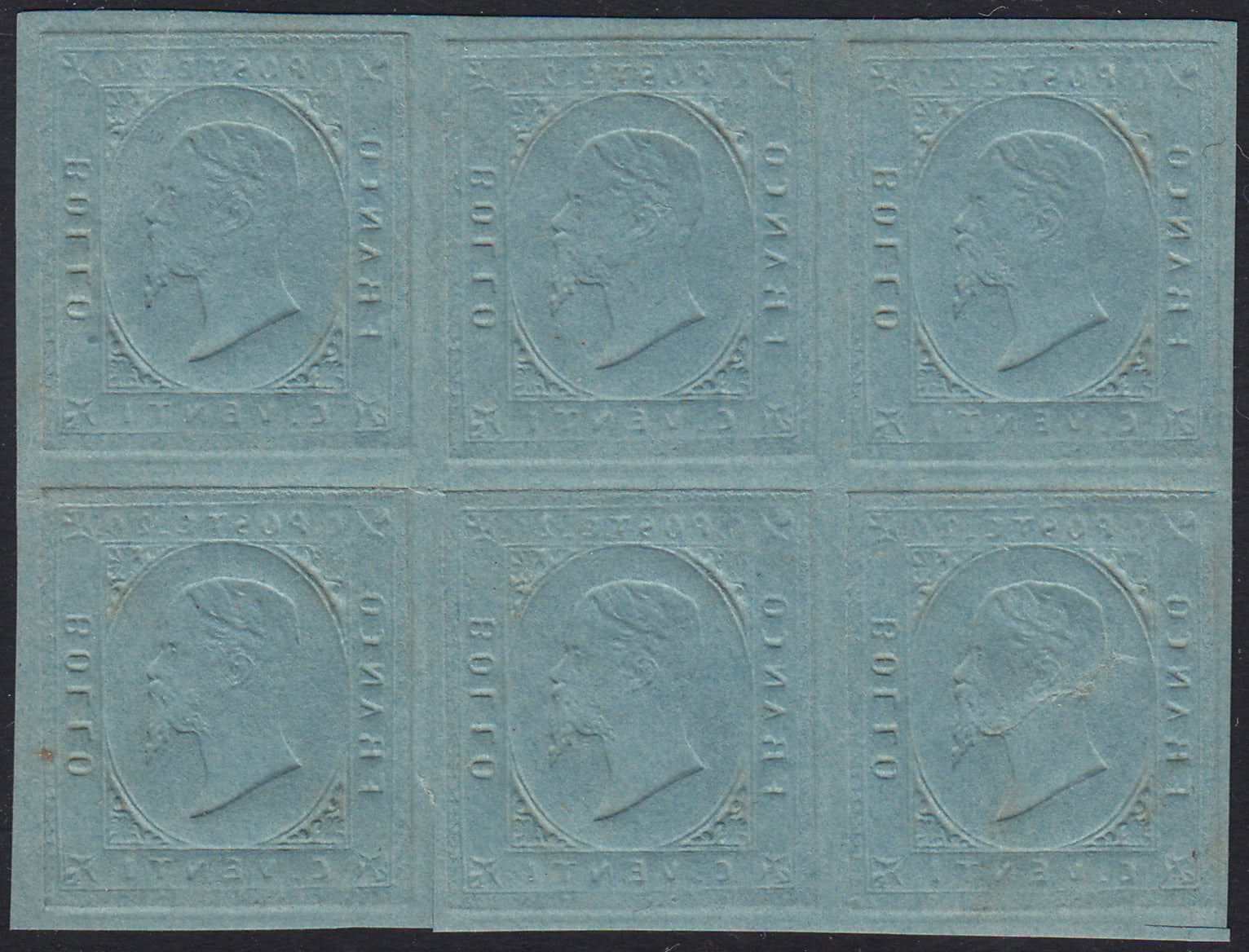 SARD261 - 1854 - III issue c. 20 gold, color proof of the II composition, new, not gummed (P37a)