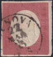 Sard1101 - 1854, III emissione c. 40 rosso mattone I composizione usato Genova 22/3/55 (9)