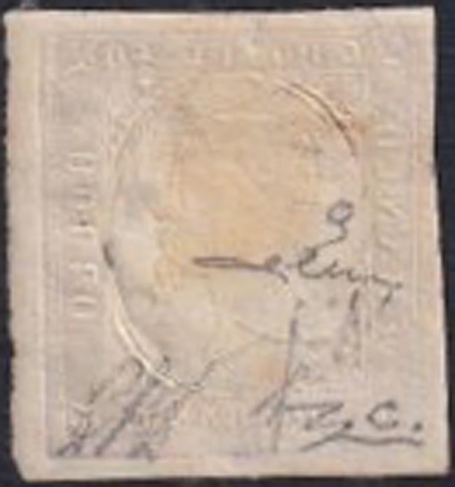 Sard1101 - 1854, III emissione c. 40 rosso mattone I composizione usato Genova 22/3/55 (9)