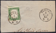 Sard1109 - 1863 - IV emissione c.5 verde giallastro IV composizione usato su frammento Pesaro, 4/1/63 (13Da)