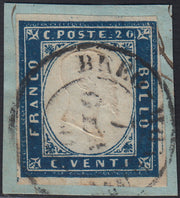1860 - 1/2 dark blue tornese called "Croce di Savoia" used in the IL PAESE newspaper of 1/1/1861 (16b)