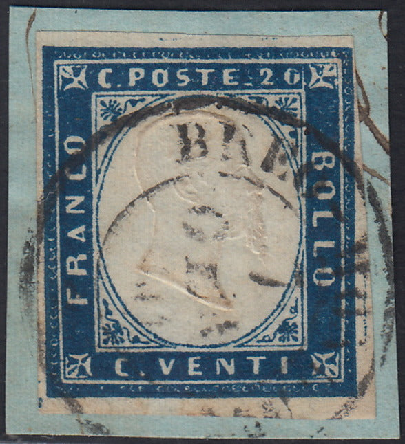 1860 - 1/2 dark blue tornese called "Croce di Savoia" used in the IL PAESE newspaper of 1/1/1861 (16b)