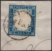 1860 - 1/2 dark blue tornese called "Croce di Savoia" used in the IL PAESE newspaper of 1/1/1861 (16b)