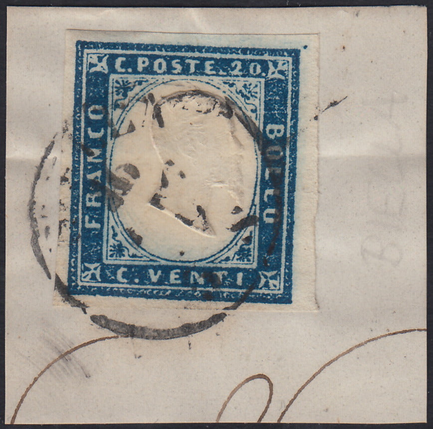1860 - 1/2 dark blue tornese called "Croce di Savoia" used in the IL PAESE newspaper of 1/1/1861 (16b)