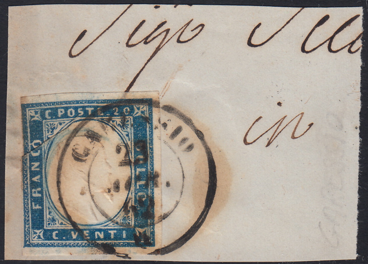 1860 - 1/2 dark blue tornese called "Croce di Savoia" used in the IL PAESE newspaper of 1/1/1861 (16b)