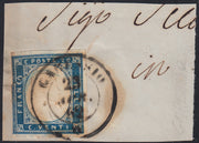 1860 - 1/2 dark blue tornese called "Croce di Savoia" used in the IL PAESE newspaper of 1/1/1861 (16b)