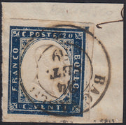 1860 - 1/2 dark blue tornese called "Croce di Savoia" used in the IL PAESE newspaper of 1/1/1861 (16b)