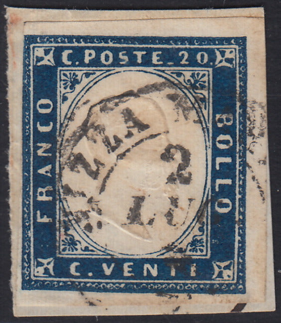 1860 - 1/2 dark blue tornese called "Croce di Savoia" used in the IL PAESE newspaper of 1/1/1861 (16b)