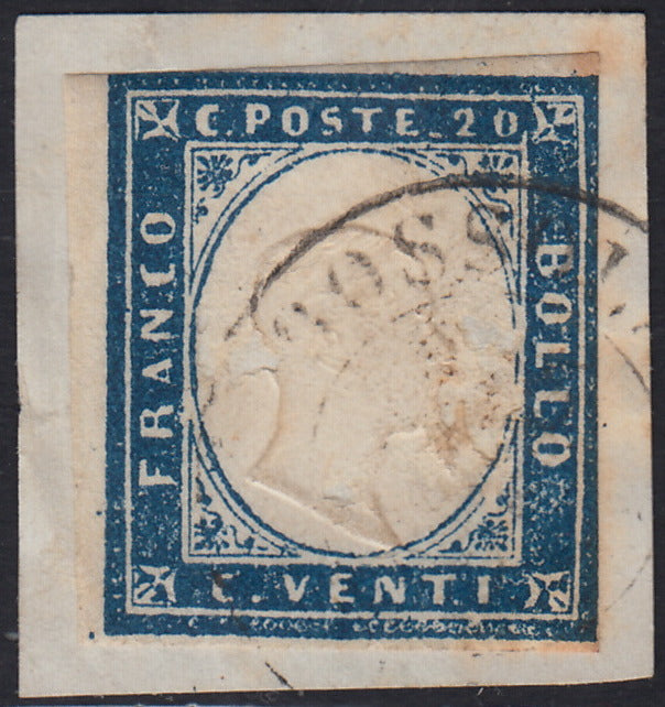 1860 - 1/2 dark blue tornese called "Croce di Savoia" used in the IL PAESE newspaper of 1/1/1861 (16b)