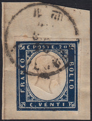1860 - 1/2 dark blue tornese called "Croce di Savoia" used in the IL PAESE newspaper of 1/1/1861 (16b)