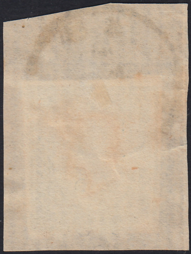 Sard1118 - 1860 - IV emissione c. 20 azzurro scurissimo I tavola usato su frammento (15C)