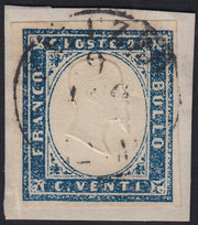 1860 - 1/2 dark blue tornese called "Croce di Savoia" used in the IL PAESE newspaper of 1/1/1861 (16b)