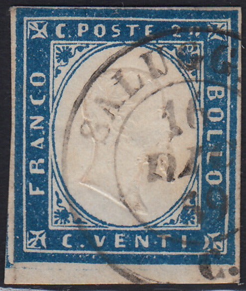 1860 - 1/2 dark blue tornese called "Croce di Savoia" used in the IL PAESE newspaper of 1/1/1861 (16b)