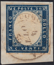 1860 - 1/2 dark blue tornese called "Croce di Savoia" used in the IL PAESE newspaper of 1/1/1861 (16b)