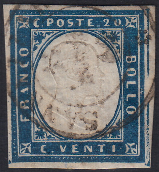 1860 - 1/2 dark blue tornese called "Croce di Savoia" used in the IL PAESE newspaper of 1/1/1861 (16b)