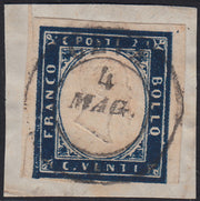 1860 - 1/2 dark blue tornese called "Croce di Savoia" used in the IL PAESE newspaper of 1/1/1861 (16b)