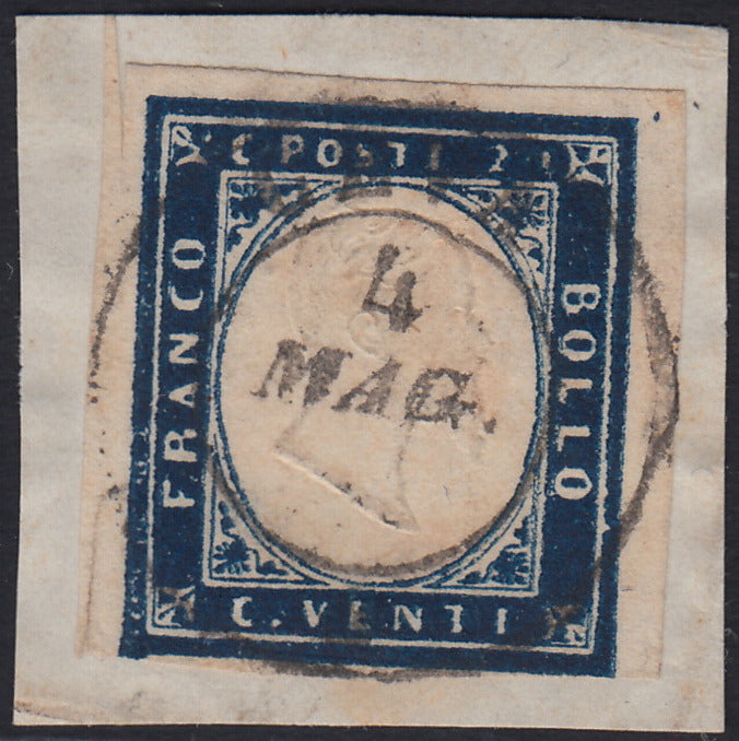 1860 - 1/2 dark blue tornese called "Croce di Savoia" used in the IL PAESE newspaper of 1/1/1861 (16b)