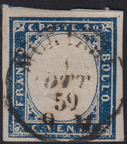 1860 - 1/2 dark blue tornese called "Croce di Savoia" used in the IL PAESE newspaper of 1/1/1861 (16b)