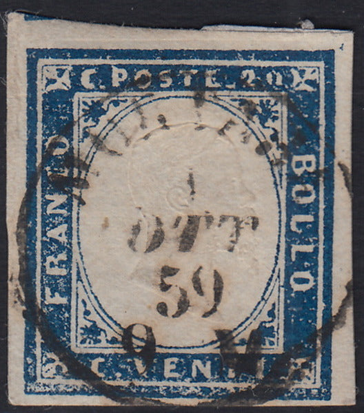 1860 - 1/2 dark blue tornese called "Croce di Savoia" used in the IL PAESE newspaper of 1/1/1861 (16b)