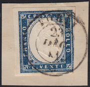 1860 - 1/2 dark blue tornese called "Croce di Savoia" used in the IL PAESE newspaper of 1/1/1861 (16b)