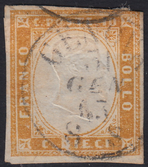 Sard1151 - 1862 - IV emissione c.10 ocra arancio II tavola usato GENOVA 31/1/63 (14De)