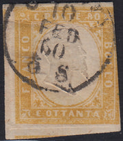 1860 - 1/2 tornese azul oscuro llamado "Croce di Savoia" utilizado en el periódico IL PAESE del 1/1/1861 (16b)