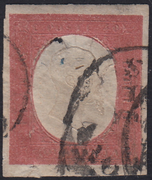 Sard1165 - 1854- Sardegna III emissione c. 40 rosso mattone usato con annullo originale (9)