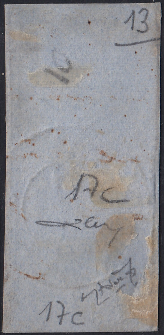 Sard1168 - 1858 - IV emissione c. 80 ocra arancio scuro coppia verticale usato Ambulante + VOLTAGGIO (17c, punti 13)