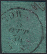 Sard1173 - 1853 - II emissione c. 5 verde usato TORINO 5 OTT. 54 (4)