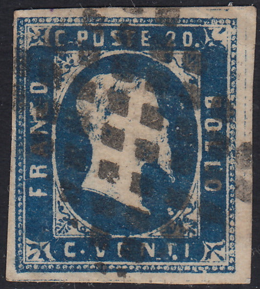 Sard1174 - 1851 - I emissione c. 20 azzurro vivo usato con annullo a rombi, V riporto litografico (2)