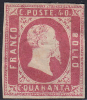 Sard1179 - 1851 - I emissione c. 40 rosa carminio vivo I tiratura nuovo con gomma originale (3a)