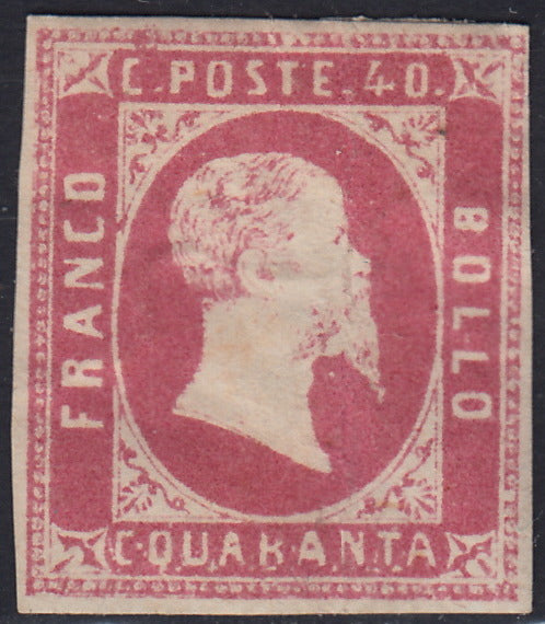 Sard1179 - 1851 - I emissione c. 40 rosa carminio vivo I tiratura nuovo con gomma originale (3a)