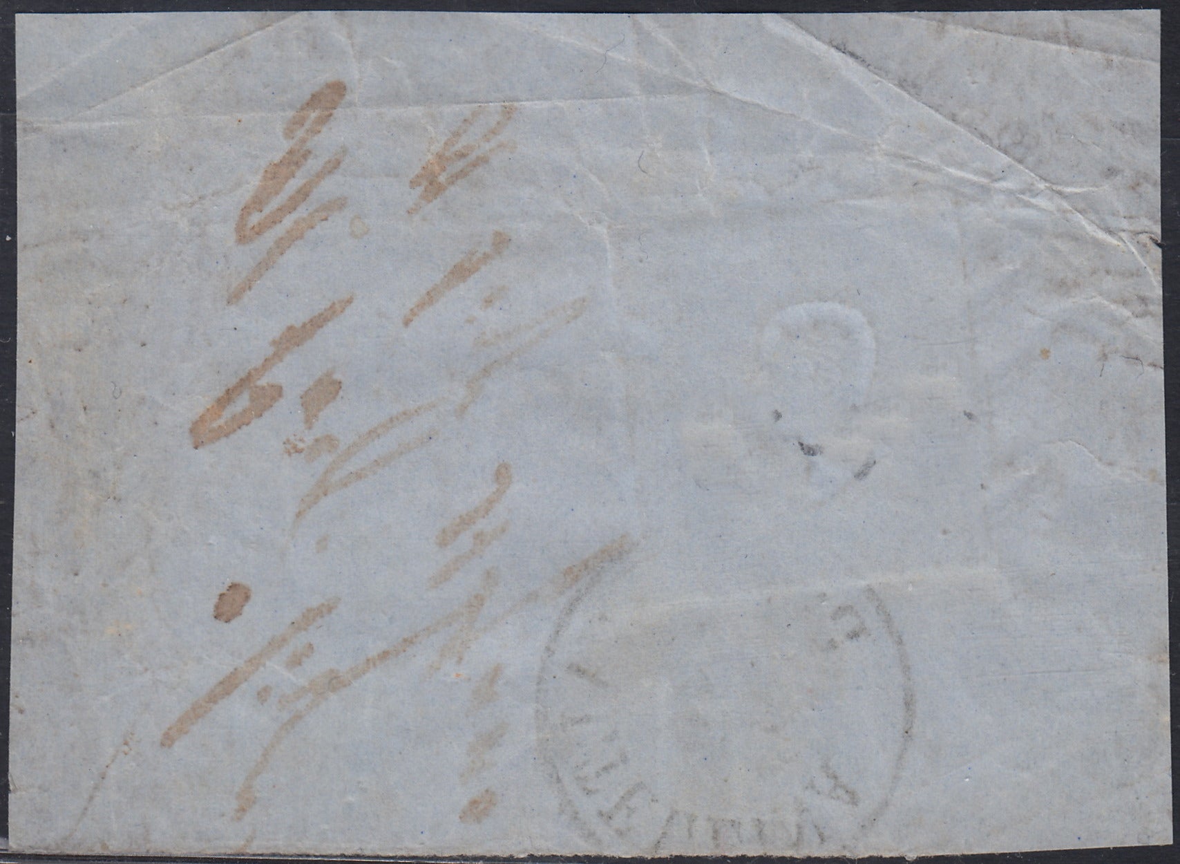 Sard1186 - 1859 - IV emissione c. 20 cobalto oltremare I tavola usato su frammento PONTE VALTELLINA 26/9 (15Ba, p.ti 8)